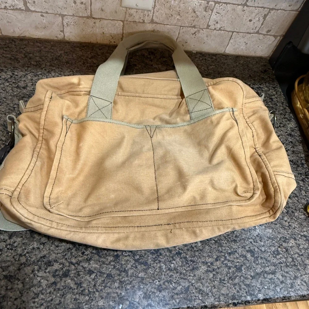 Rothco Khaki Canvas Duffel Bag Vintage Military Paratrooper Shoulder Bag Tan